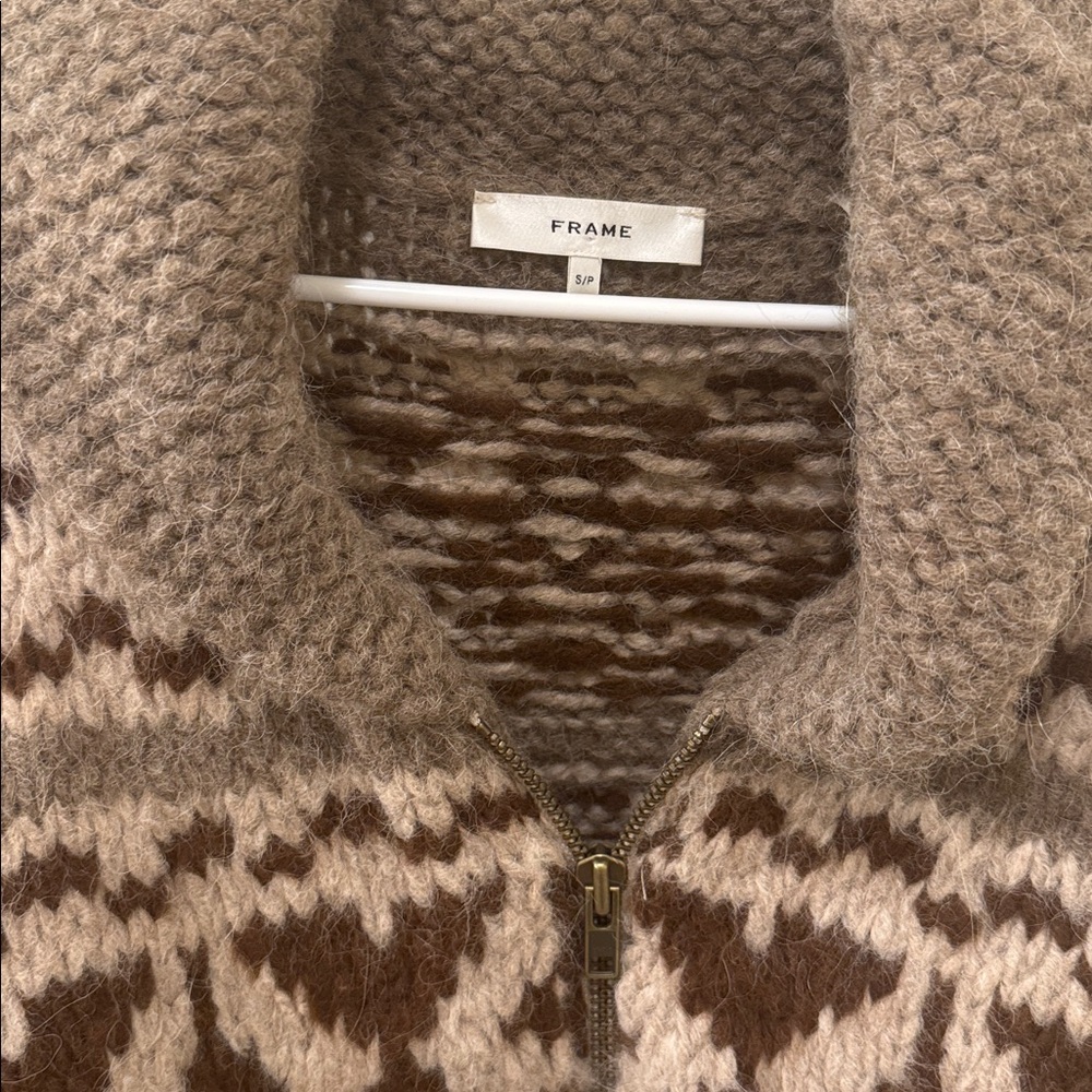 NWOT Frame Fair Isle Shawl Collar Zip Alpaca Blend Sweater - Picture 3 of 4
